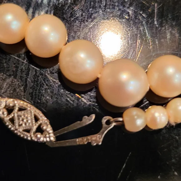 10kt White Gold Graduated Pearl Necklace 17" Vintage - Picture 14 of 14